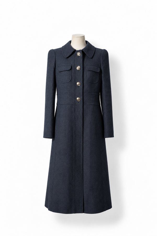 Abrigo largo CH Carolina Herrera azul marino con botones dorados - Talla 36