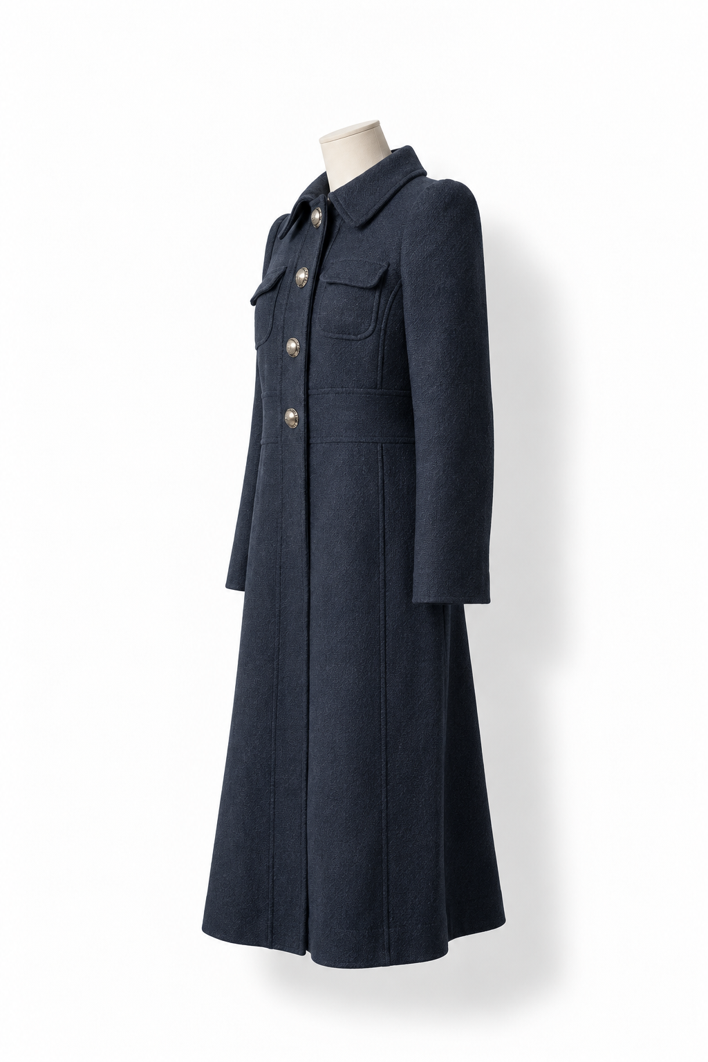 Abrigo largo CH Carolina Herrera azul marino con botones dorados - Talla 36