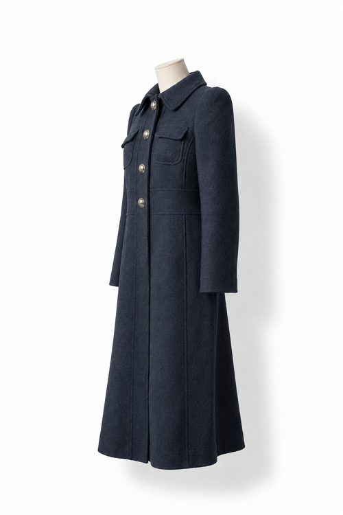 Abrigo largo CH Carolina Herrera azul marino con botones dorados - Talla 36