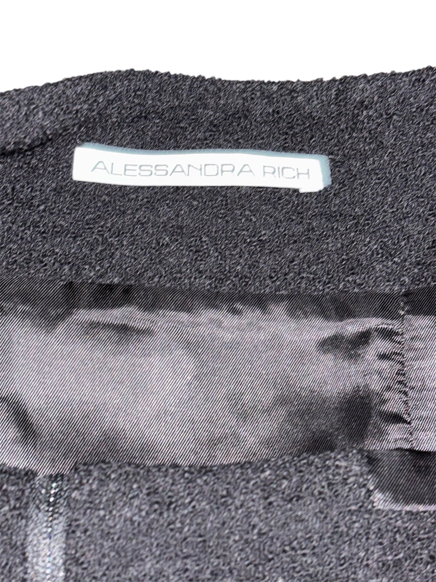Minifalda Alessandra Rich Tweed Negro con Botones de Cristal
