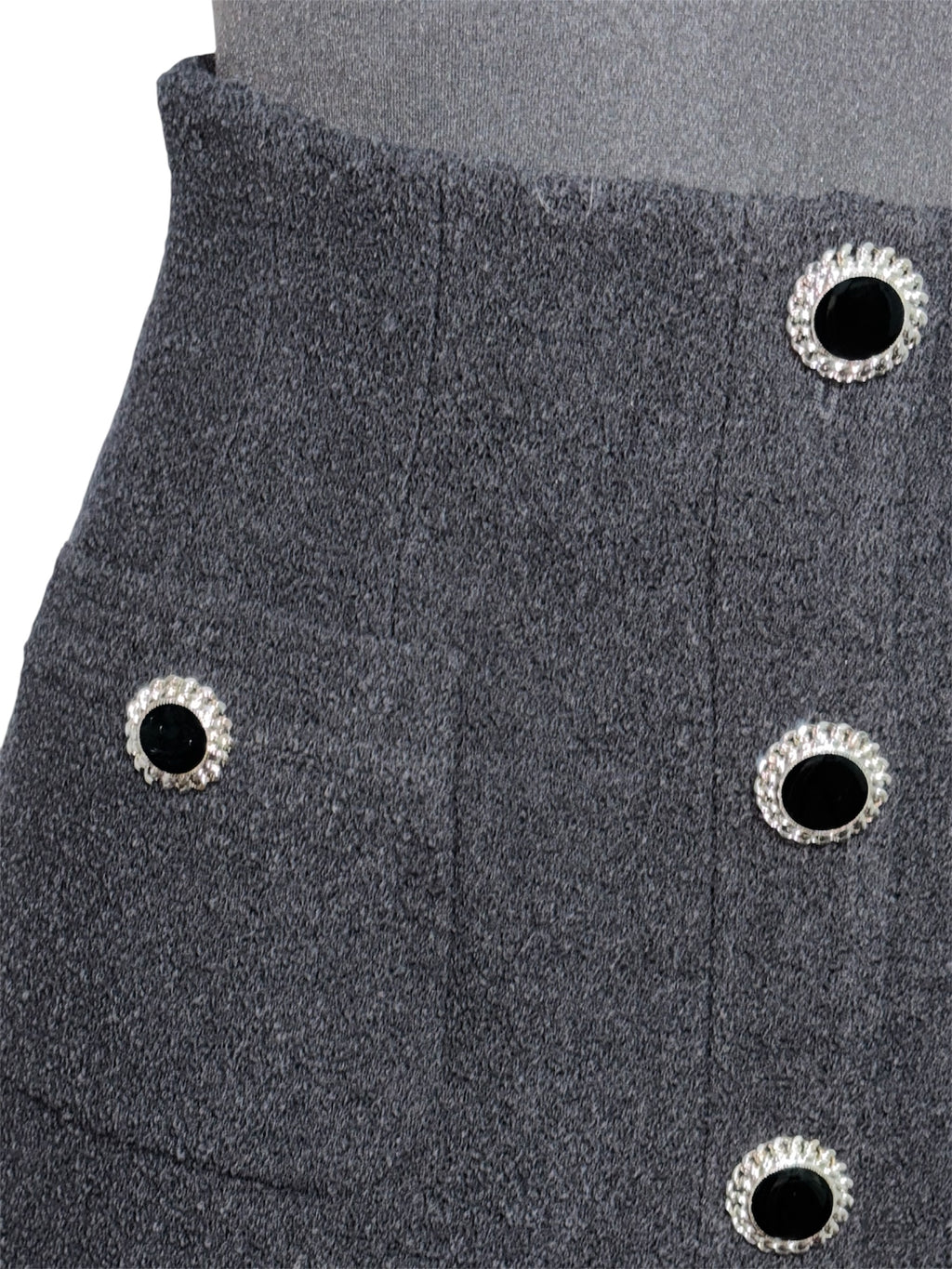 Minifalda Alessandra Rich Tweed Negro con Botones de Cristal