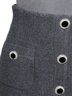 Minifalda Alessandra Rich Tweed Negro con Botones de Cristal