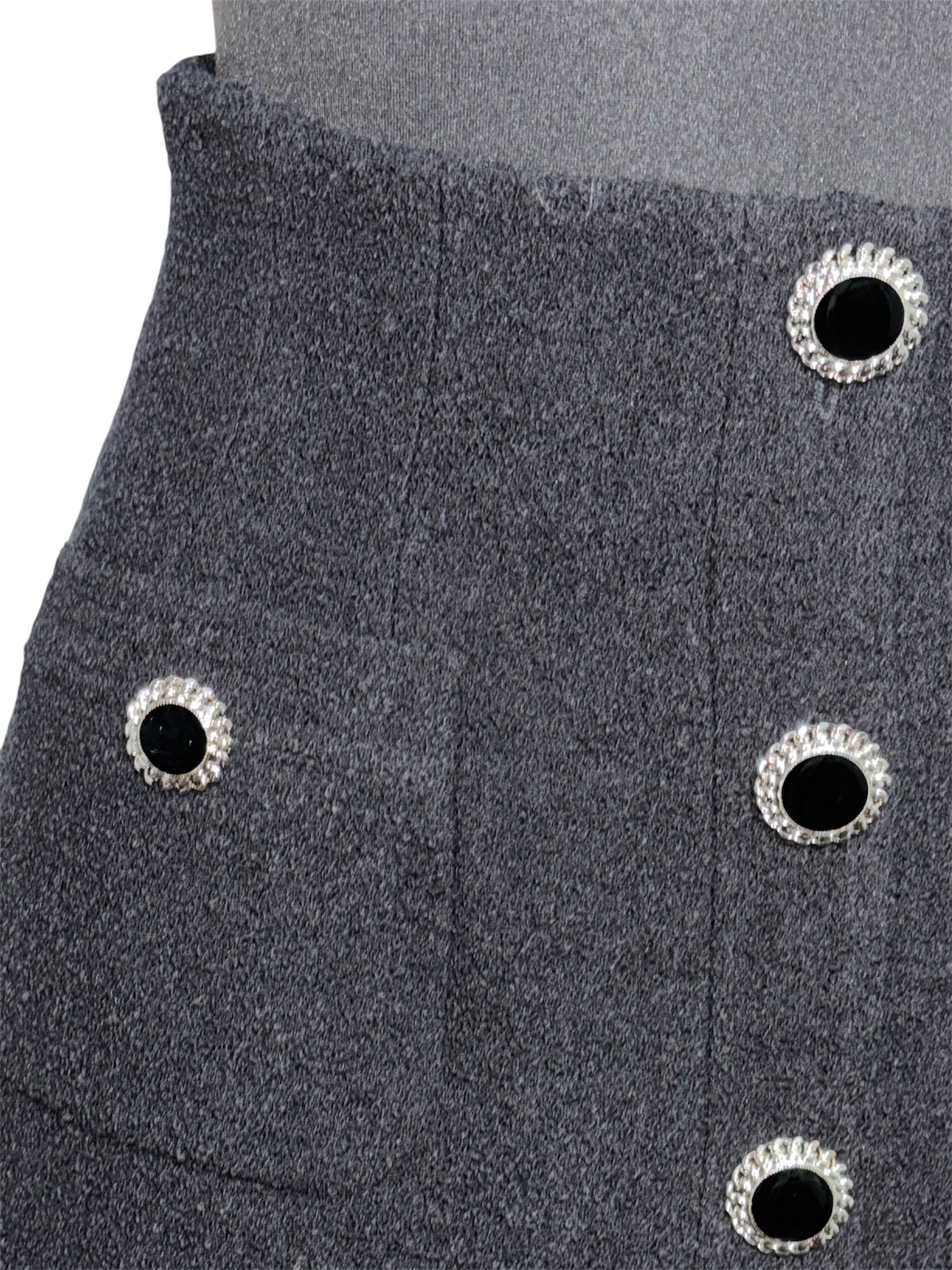 Minifalda Alessandra Rich Tweed Negro con Botones de Cristal