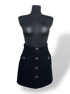 Minifalda Alessandra Rich Tweed Negro con Botones de Cristal