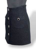 Minifalda Alessandra Rich Tweed Negro con Botones de Cristal