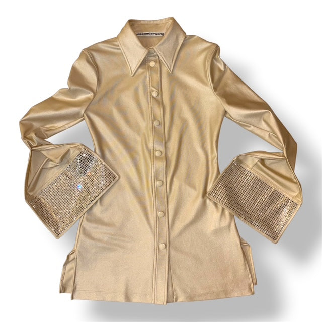 Camisa de Vestir Alexander Wang Champagne con Cristales