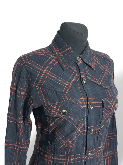 Camisa Fina de Cuadros Negros y Naranjas Antik Batik