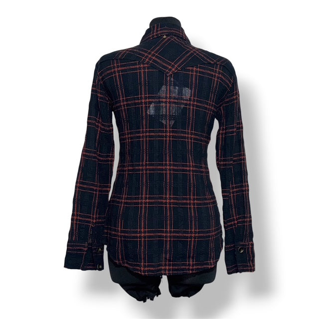 Camisa Fina de Cuadros Negros y Naranjas Antik Batik