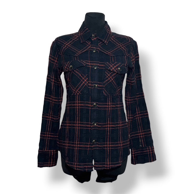 Camisa Fina de Cuadros Negros y Naranjas Antik Batik