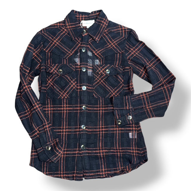 Camisa Fina de Cuadros Negros y Naranjas Antik Batik