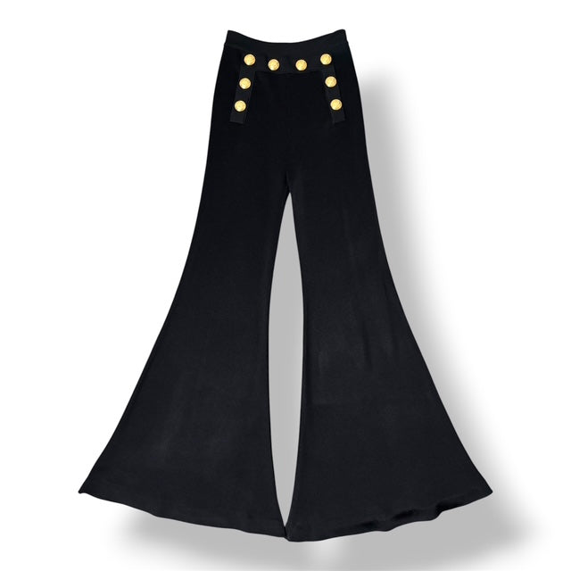 Pantalón Acampanado Balmain de con Botones Dorados – Negro