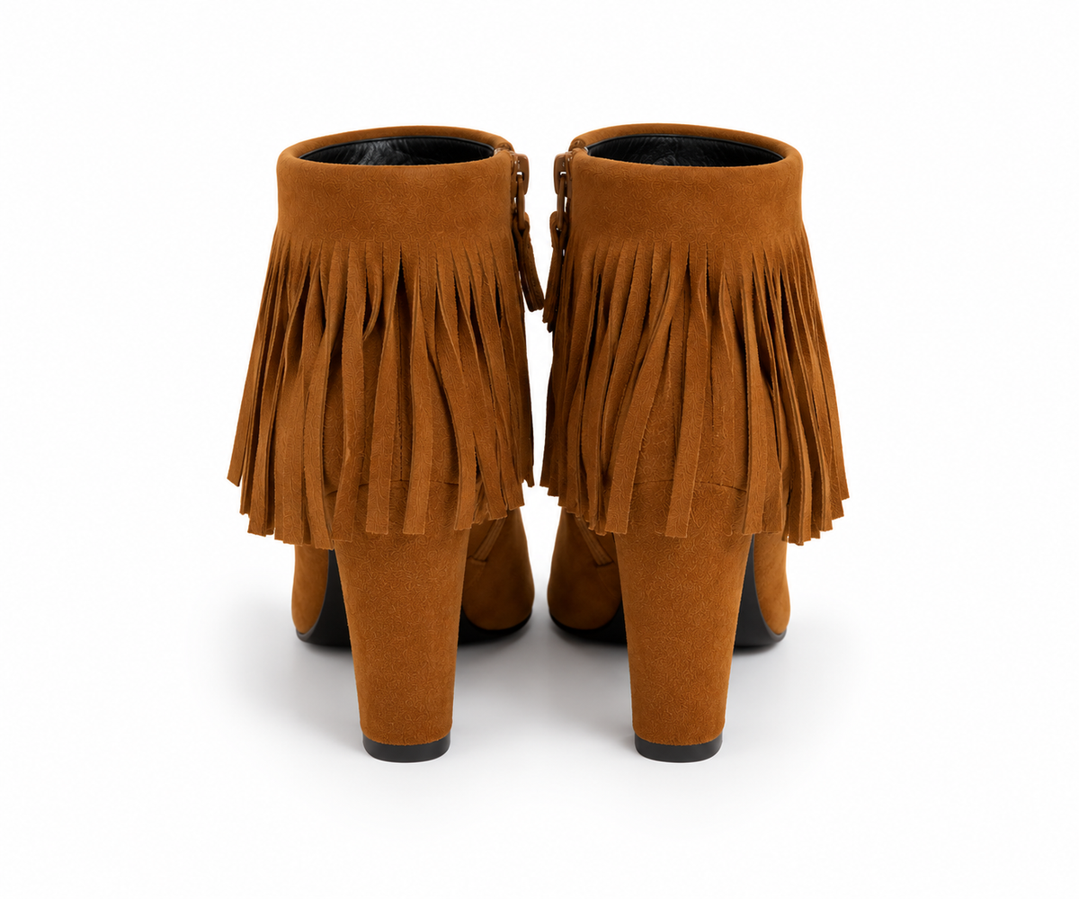 Botines Stuart Weitzman Fringetimes de ante coñac con flecos – Talla 38,5