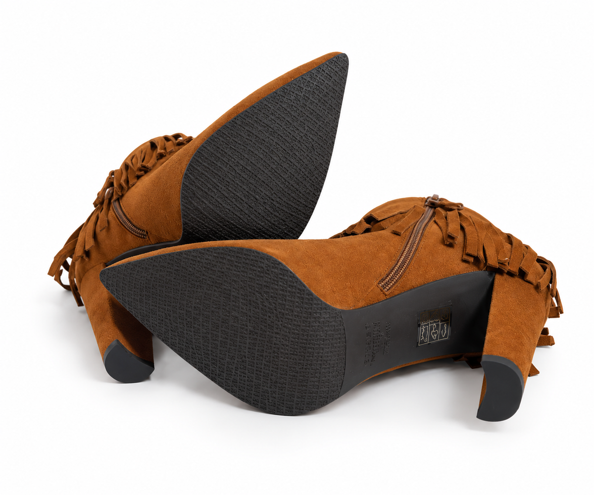 Botines Stuart Weitzman Fringetimes de ante coñac con flecos – Talla 38,5