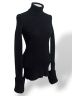 Jersey de Cuello Alto Bottega Veneta en Punto de Canalé con Espalda Abierta Cut-Out