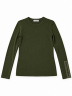 Camiseta Paco Rabanne verde caqui de manga larga con logo en el puño – Talla S