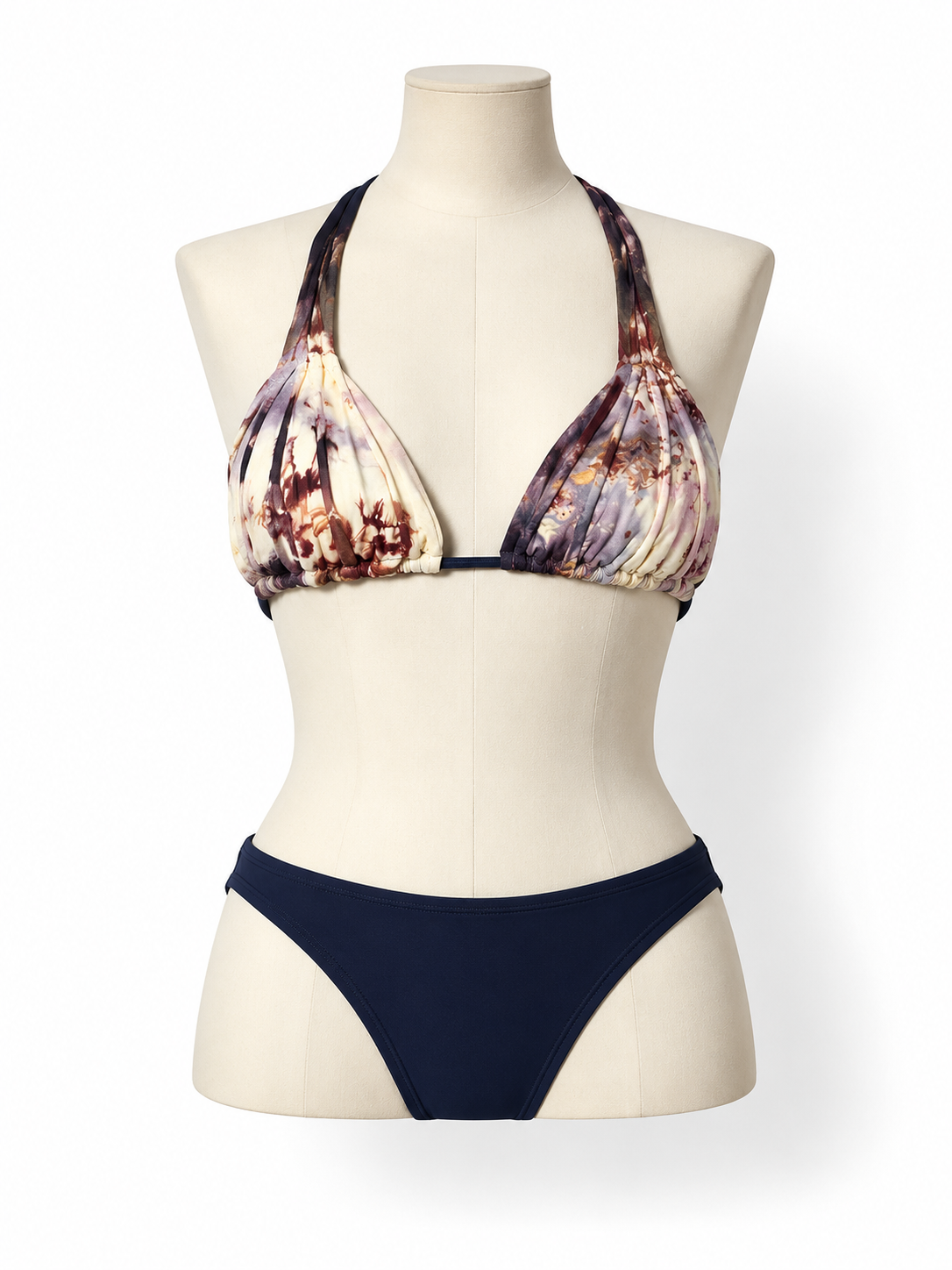 Bikini Entreaguas floral y azul marino – Top talla L y braguita talla S – Nuevo con etiquetas – Años 2010