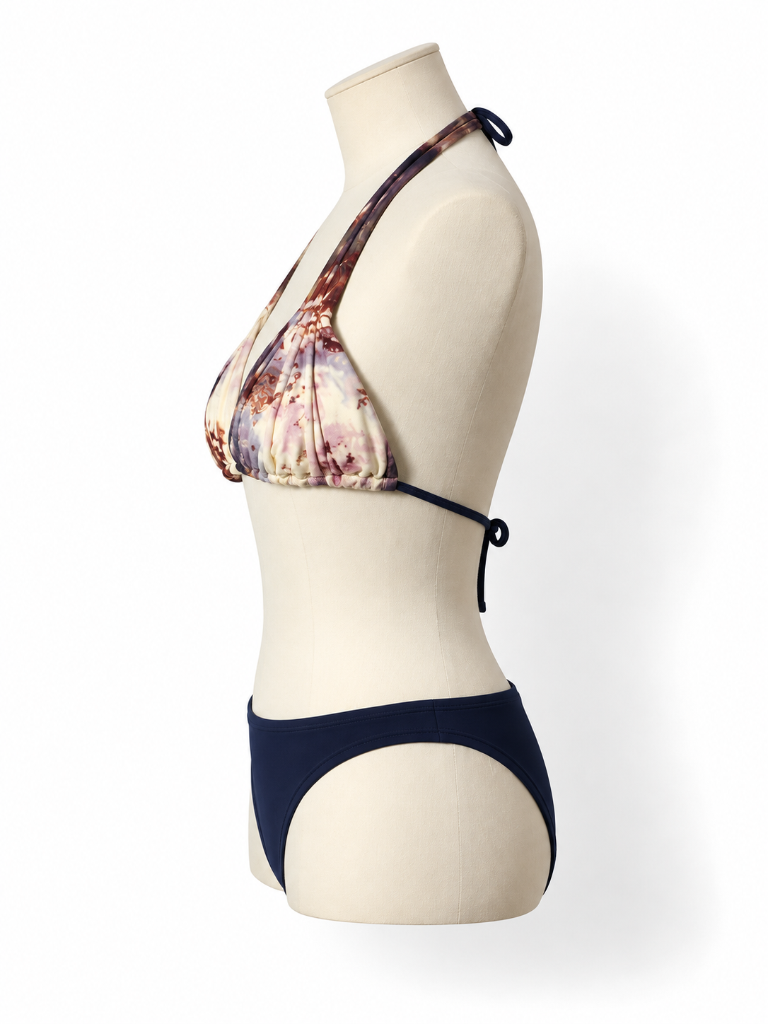 Bikini Entreaguas floral y azul marino – Top talla L y braguita talla S – Nuevo con etiquetas – Años 2010