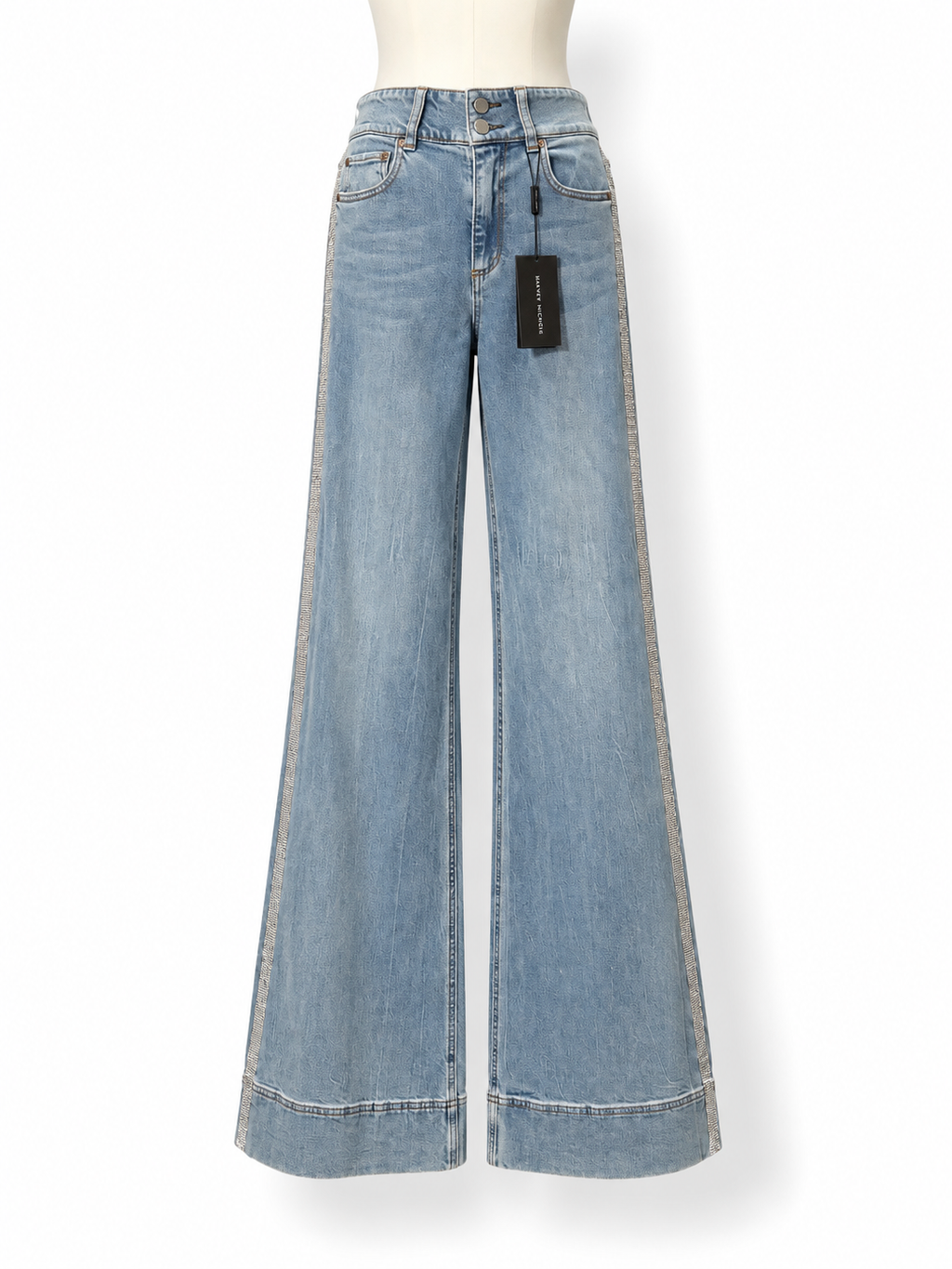 Vaqueros Wide Leg Alice + Olivia con Banda Lateral de Cristales