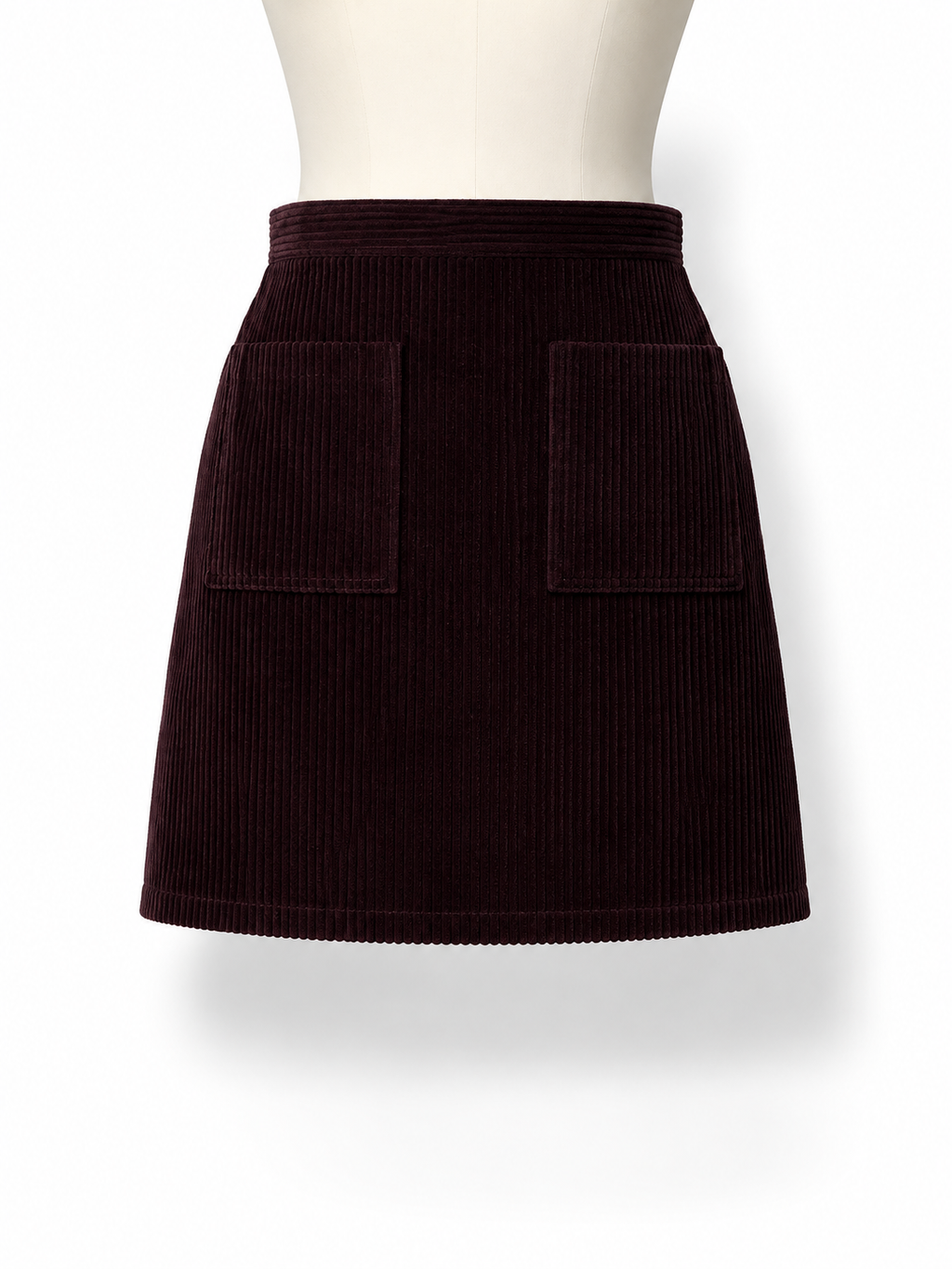 Falda corta A.P.C. de pana burdeos con bolsillos – Talla 34 – Años 2010