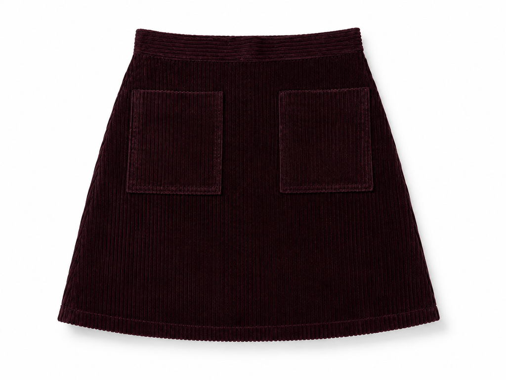 Falda corta A.P.C. de pana burdeos con bolsillos – Talla 34 – Años 2010