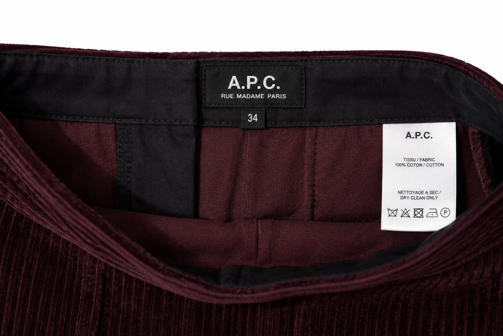 Falda corta A.P.C. de pana burdeos con bolsillos – Talla 34 – Años 2010
