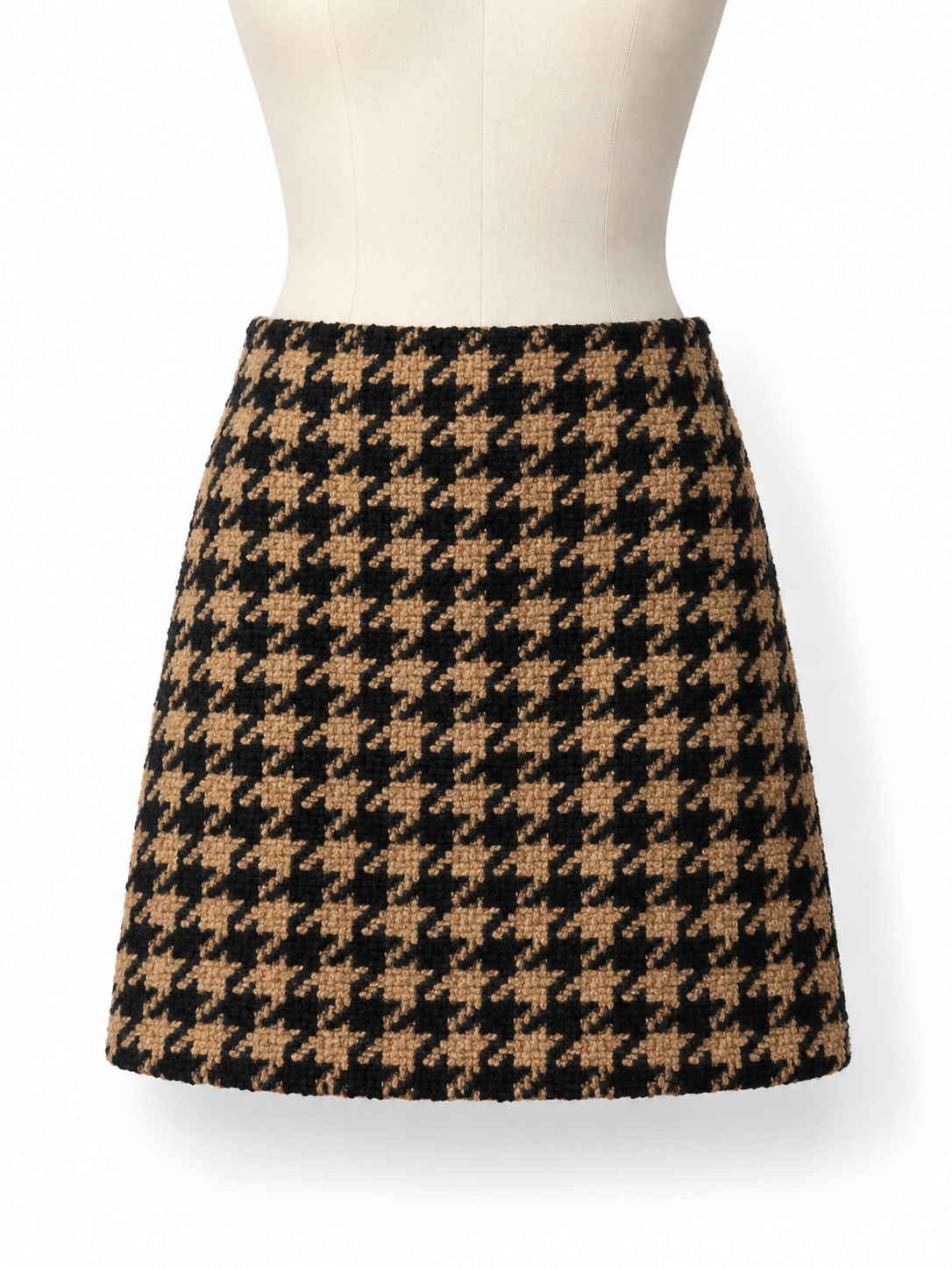 Minifalda MSGM de lana con pata de gallo camel y negra – Talla IT 40 – OI 2022