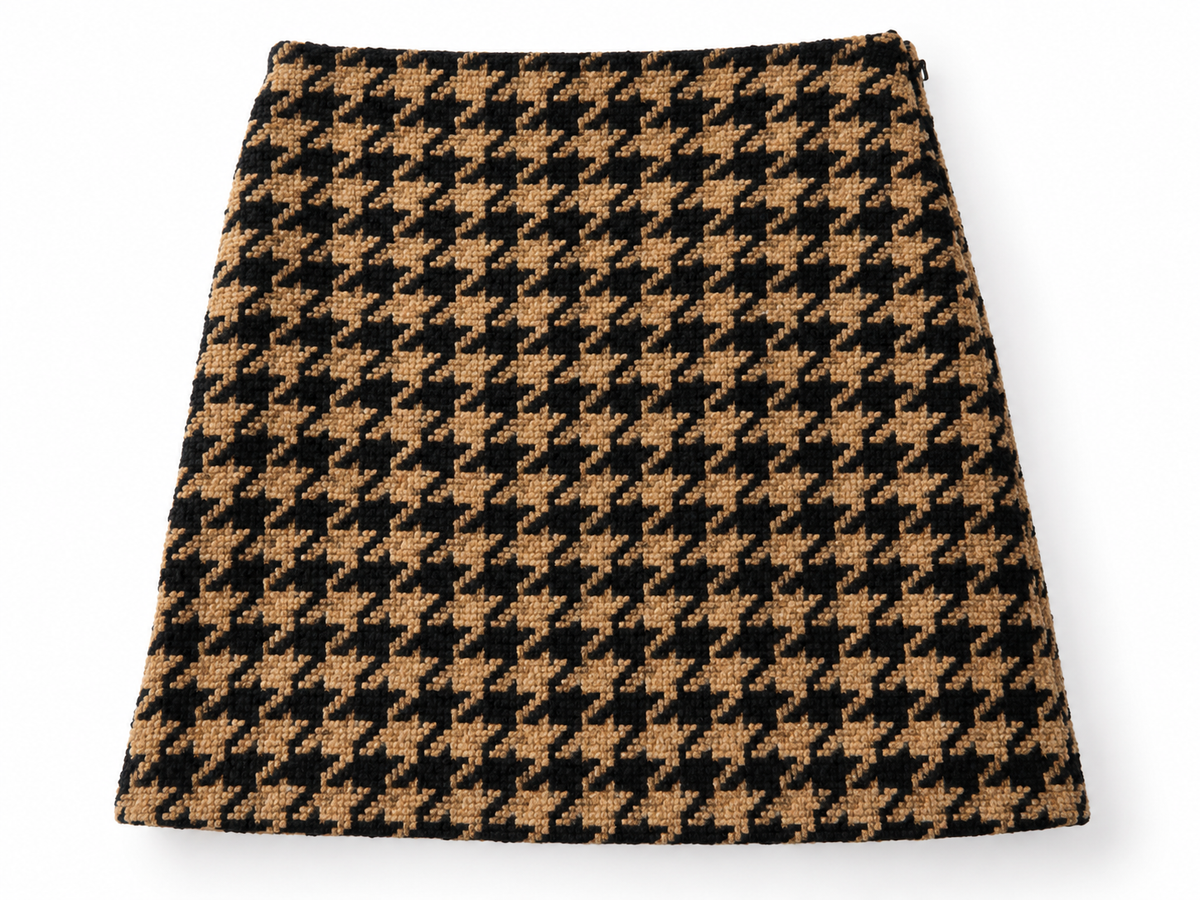 Minifalda MSGM de lana con pata de gallo camel y negra – Talla IT 40 – OI 2022