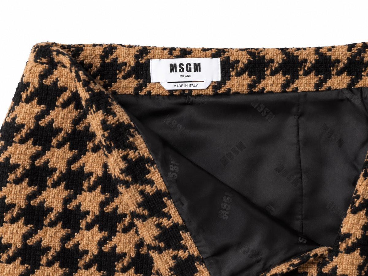 Minifalda MSGM de lana con pata de gallo camel y negra – Talla IT 40 – OI 2022