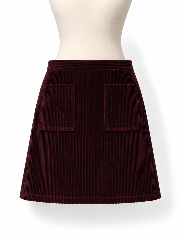 Falda corta A.P.C. de pana burdeos con bolsillos – Talla 34 – Años 2010