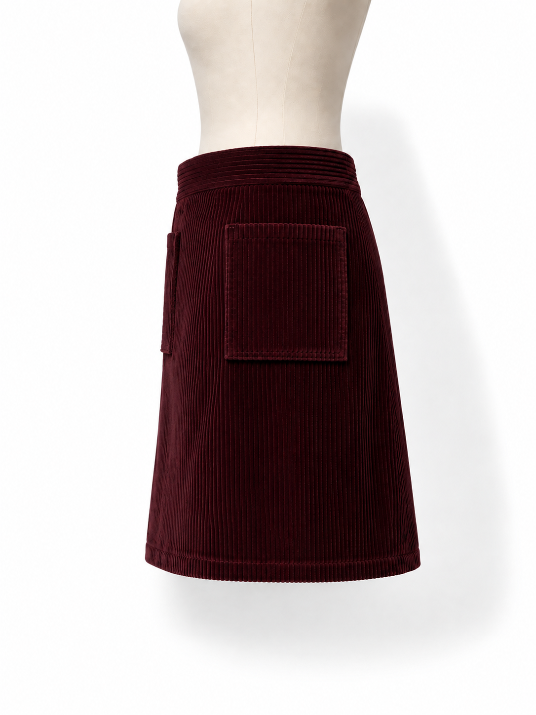 Falda corta A.P.C. de pana burdeos con bolsillos – Talla 34 – Años 2010