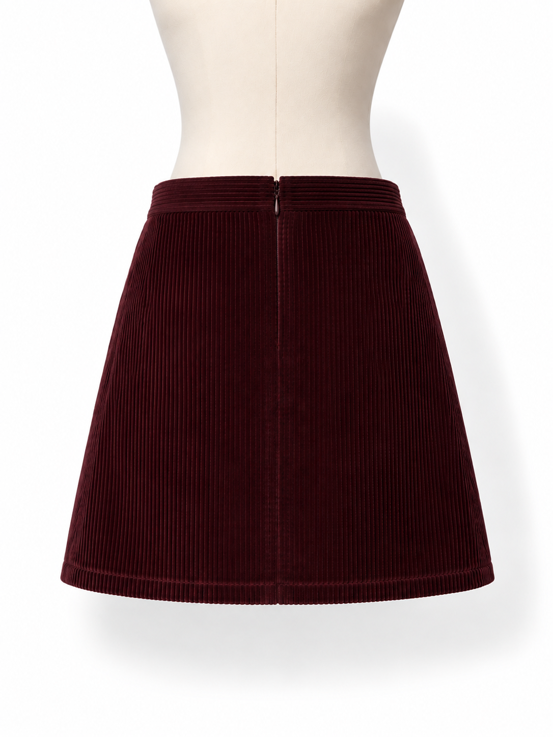 Falda corta A.P.C. de pana burdeos con bolsillos – Talla 34 – Años 2010