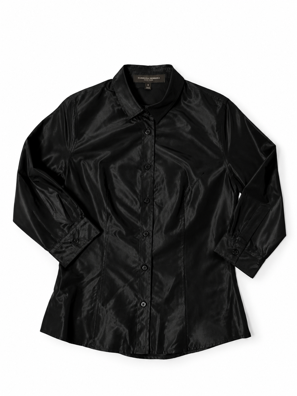 Camisa Carolina Herrera New York de seda negra – Talla 34 – Años 2000