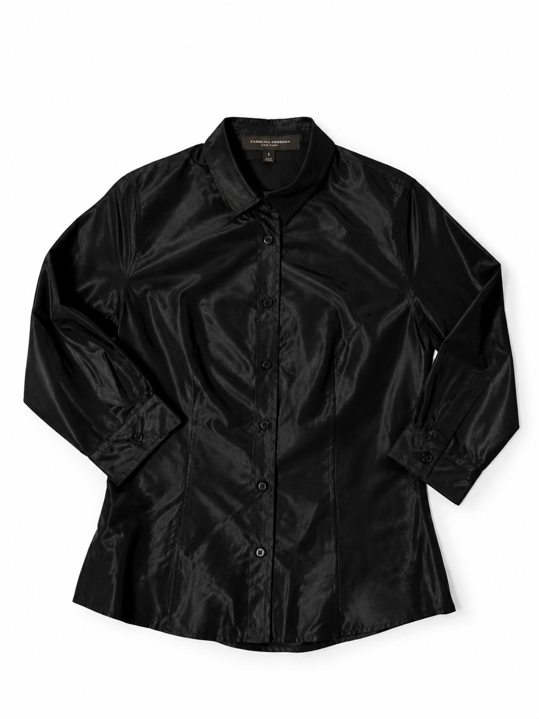 Camisa Carolina Herrera New York de seda negra – Talla 34 – Años 2000