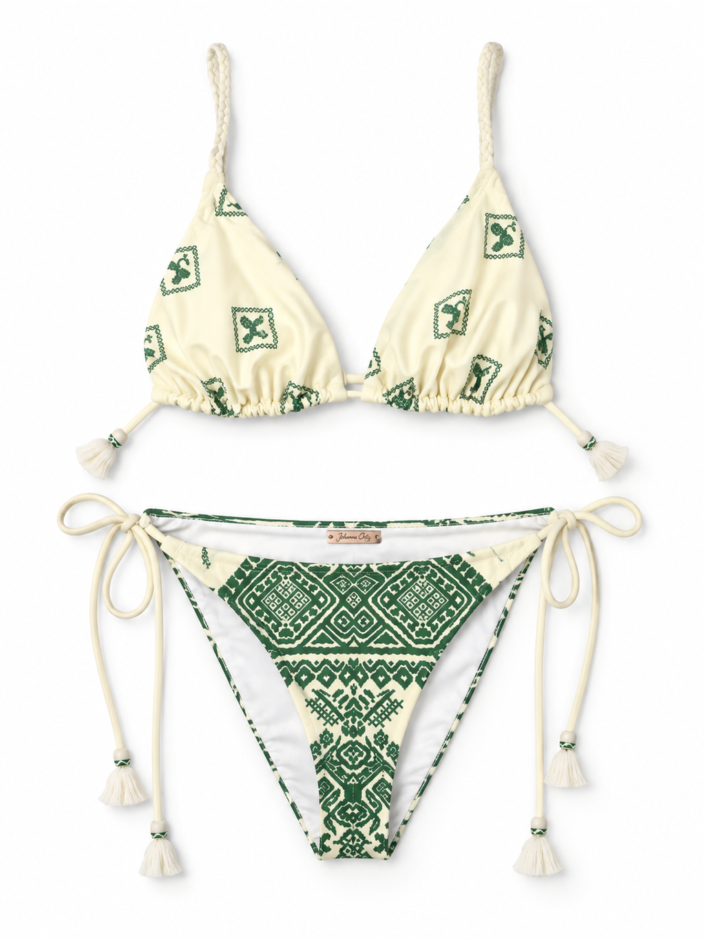 Bikini Johanna Ortiz Andean Wakama y Sullen verde y marfil - Talla 36