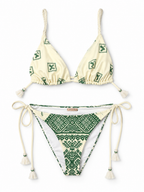 Bikini Johanna Ortiz Andean Wakama y Sullen verde y marfil - Talla 36