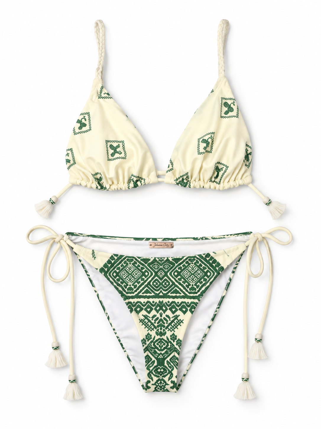 Bikini Johanna Ortiz Andean Wakama y Sullen verde y marfil - Talla 36