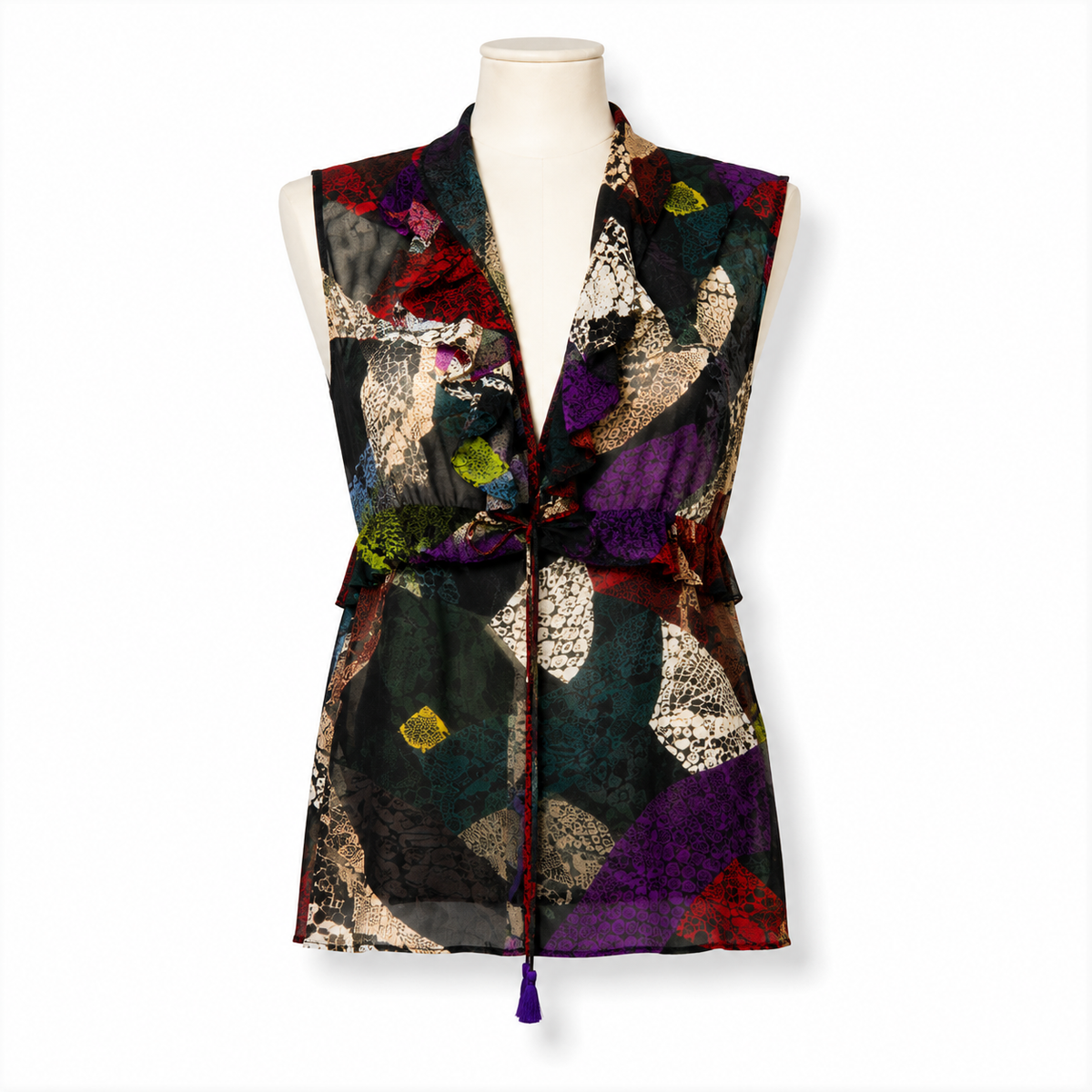 Top Just Cavalli semitransparente con estampado animal multicolor – Talla 38