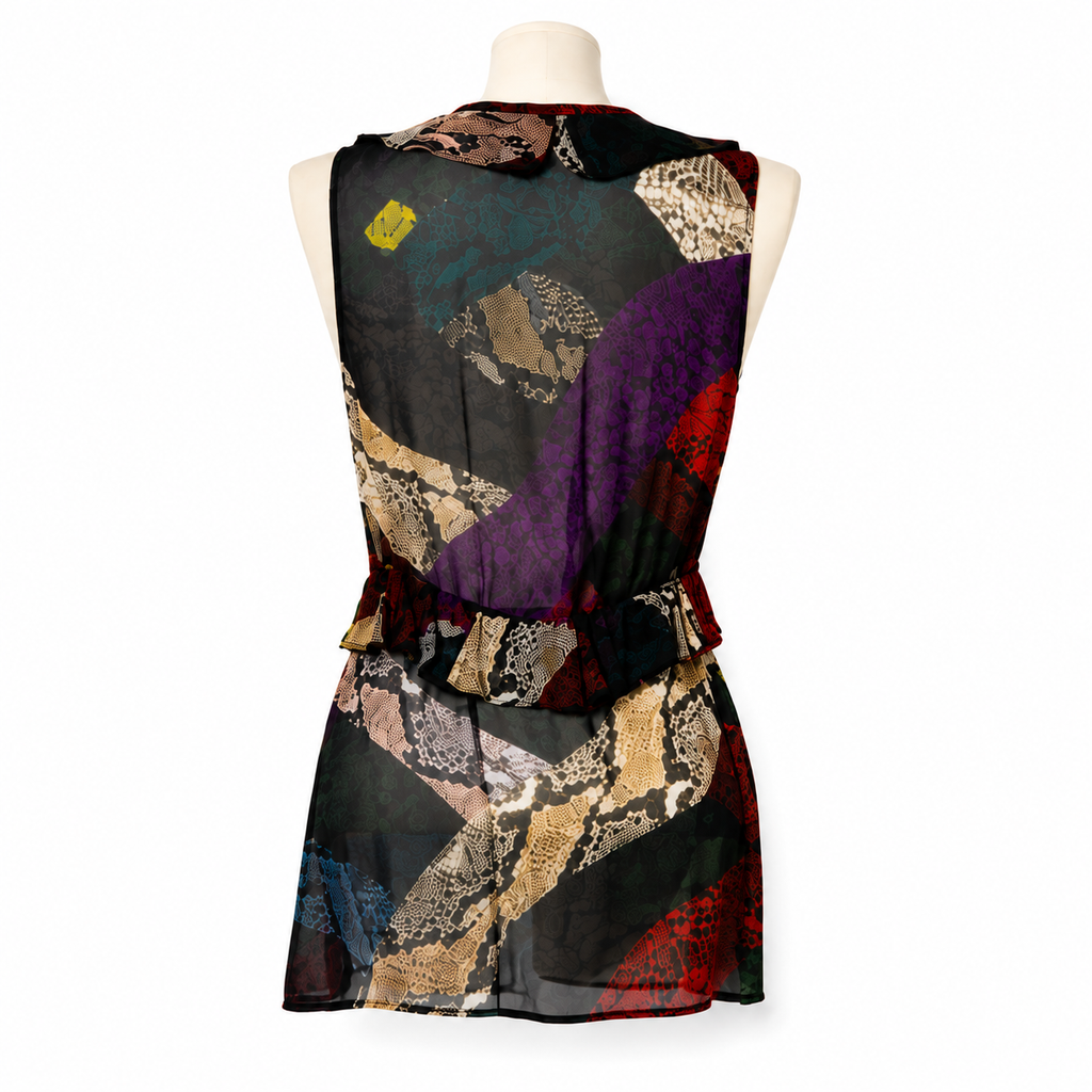 Top Just Cavalli semitransparente con estampado animal multicolor – Talla 38