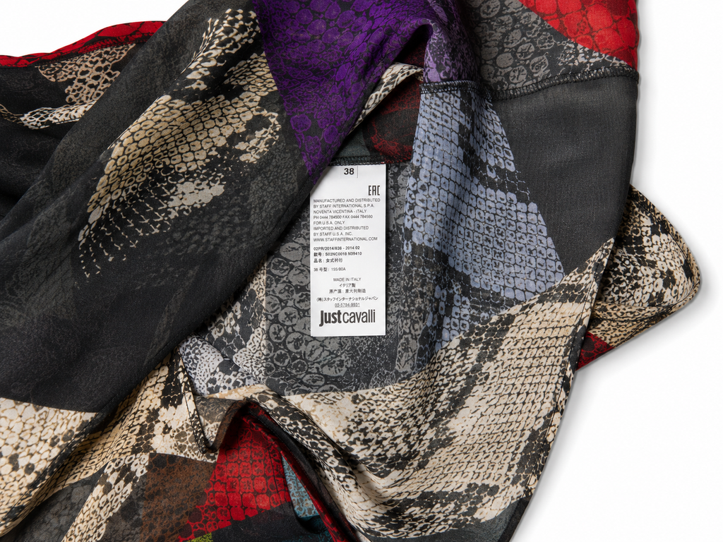 Top Just Cavalli semitransparente con estampado animal multicolor – Talla 38
