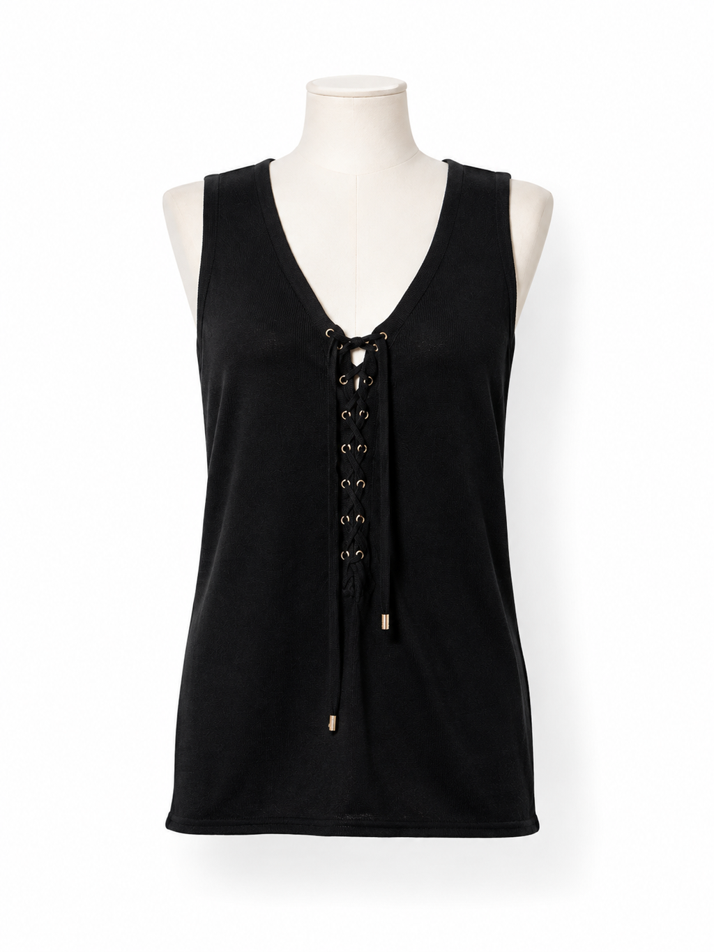 Top negro Balmain de lino con escote acordonado – Talla 36