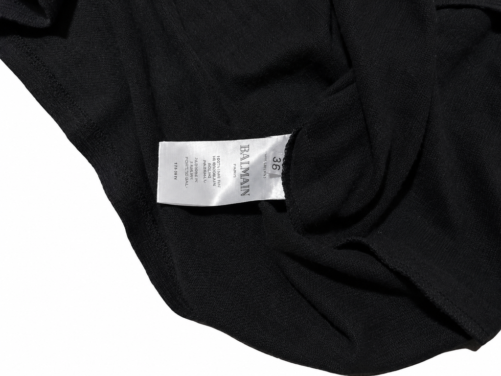 Top negro Balmain de lino con escote acordonado – Talla 36