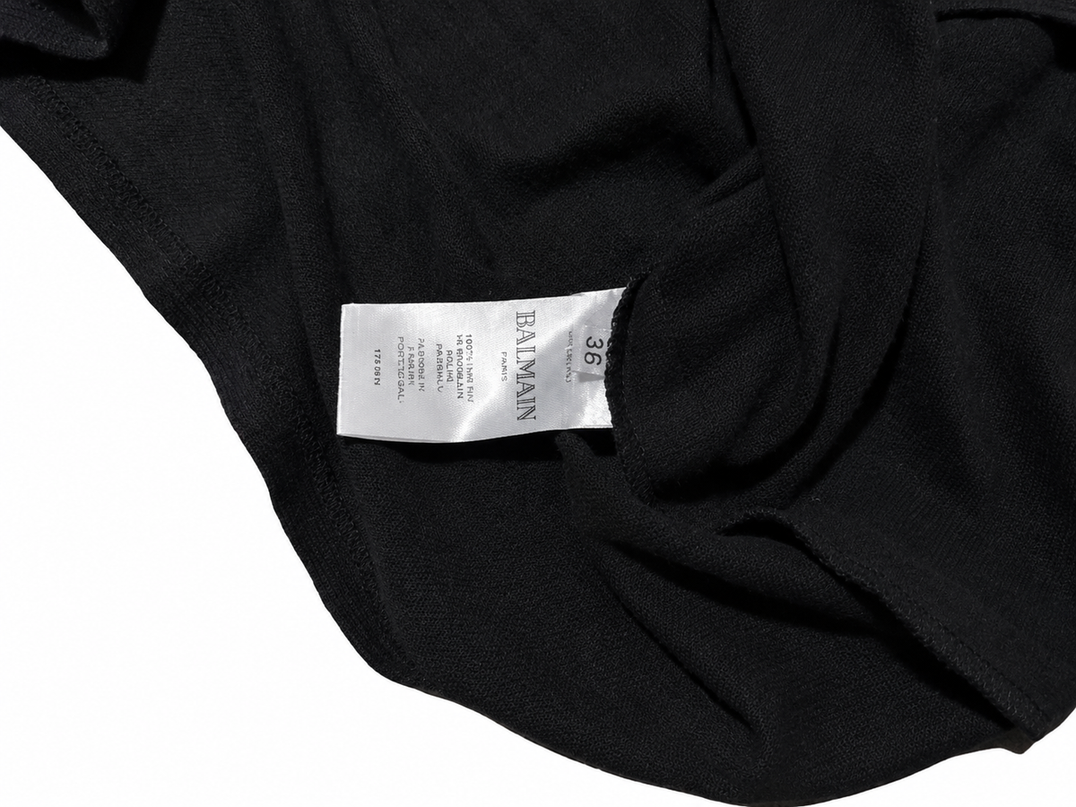 Top negro Balmain de lino con escote acordonado – Talla 36