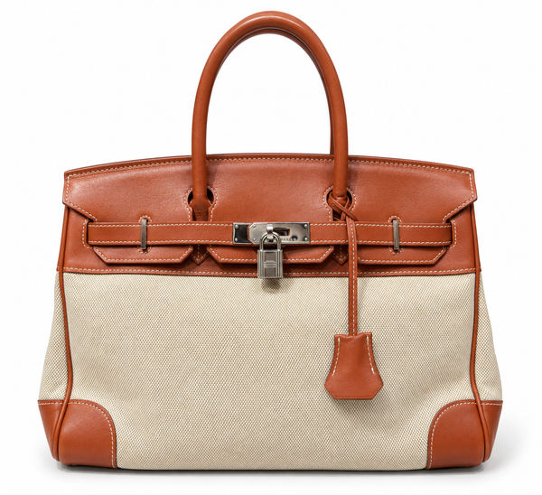 Bolso Hermès Birkin 35 de lona Toile H y piel color coñac, 1998
