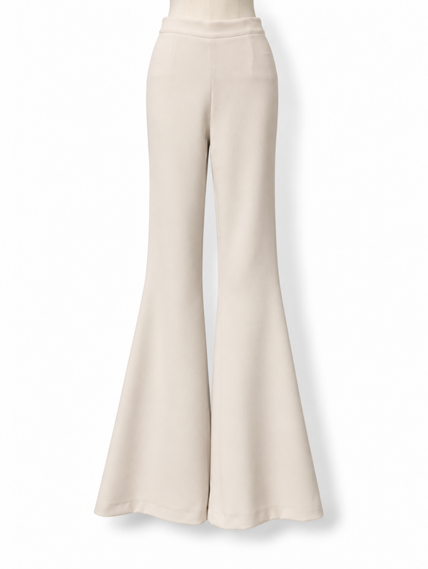 Pantalón Safiyaa Halluana marfil de tiro alto y pernera acampanada - Talla 36