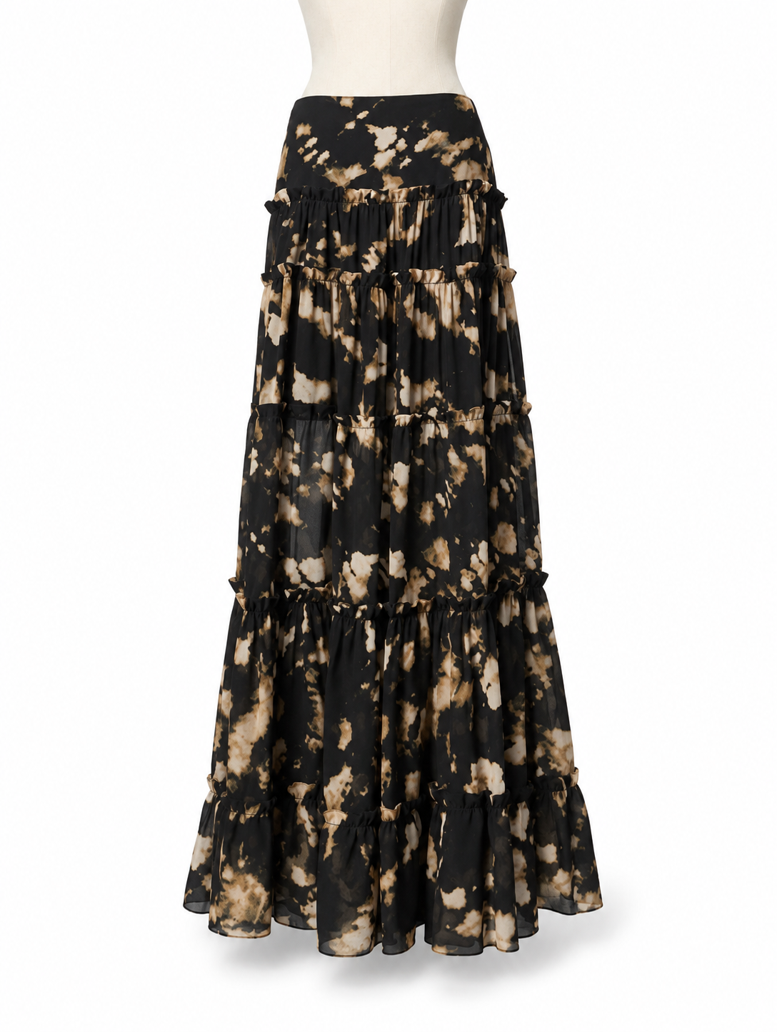 Falda larga Liu Jo negra con estampado floral abstracto y volantes - Talla: 40 IT