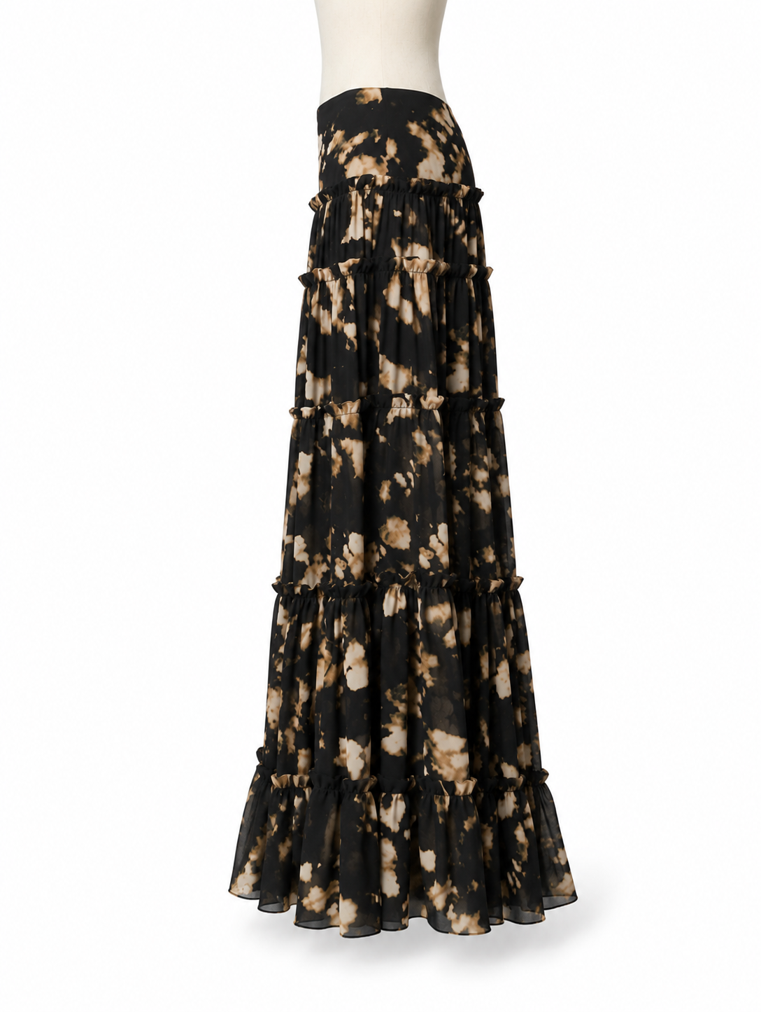 Falda larga Liu Jo negra con estampado floral abstracto y volantes - Talla: 40 IT