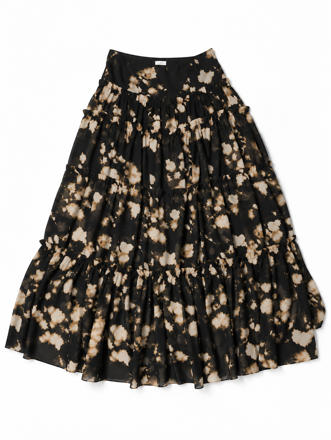 Falda larga Liu Jo negra con estampado floral abstracto y volantes - Talla: 40 IT