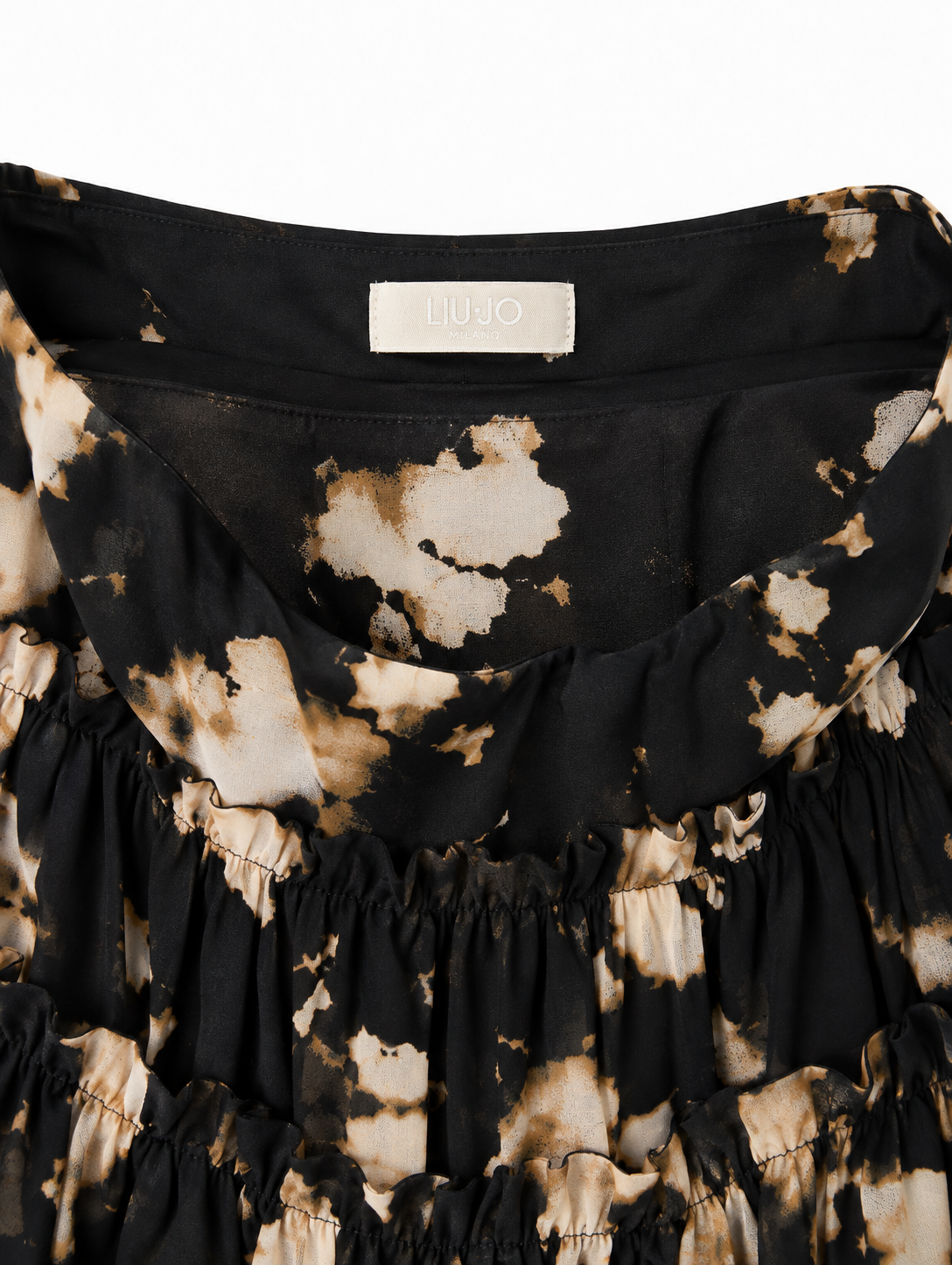 Falda larga Liu Jo negra con estampado floral abstracto y volantes - Talla: 40 IT