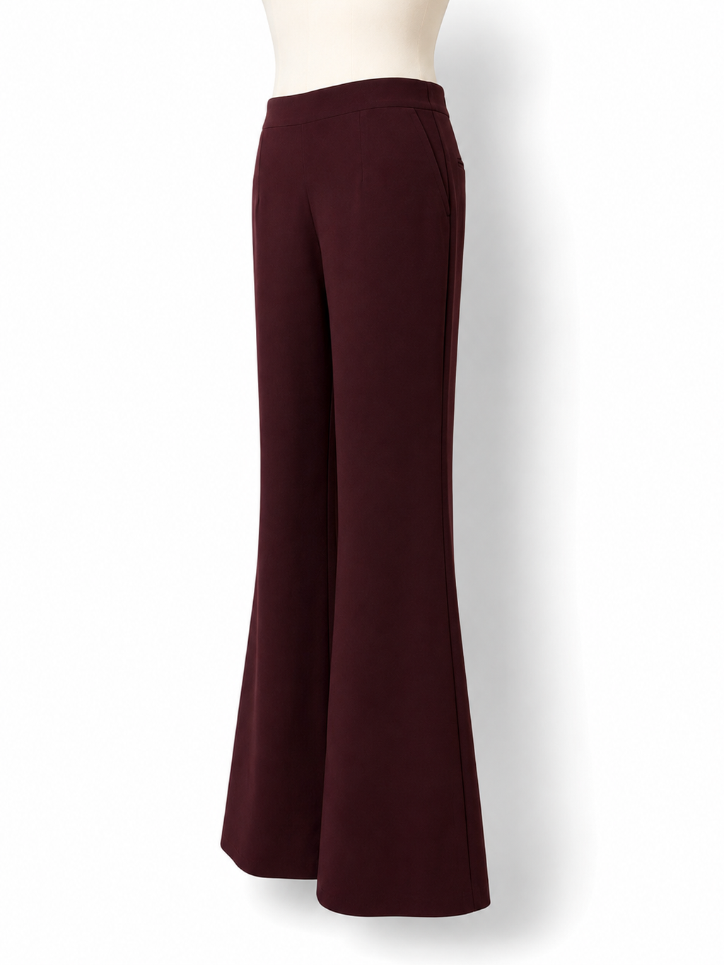 Pantalón Safiyaa burdeos de pernera acampanada – Talla 38