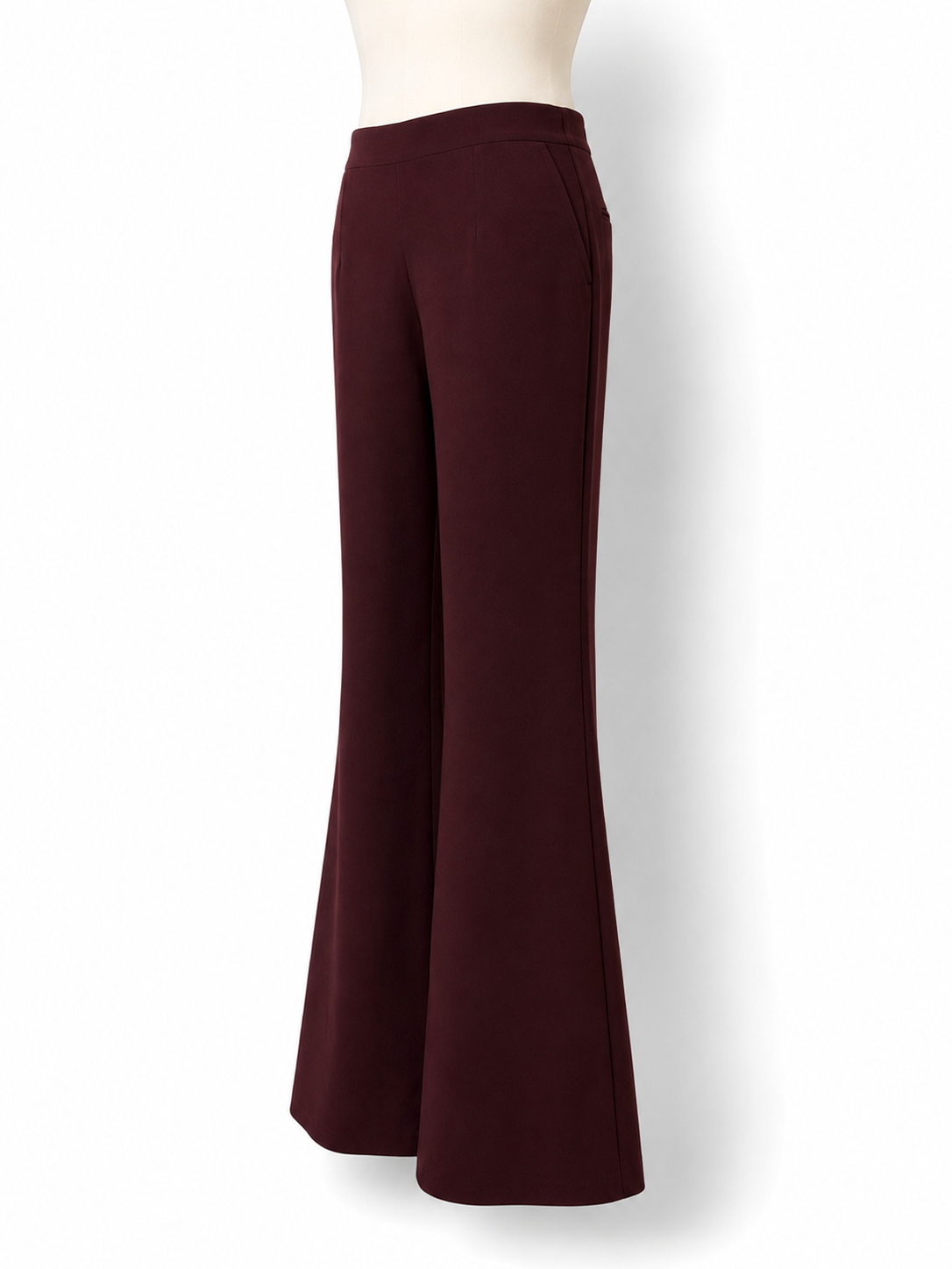 Pantalón Safiyaa burdeos de pernera acampanada – Talla 38